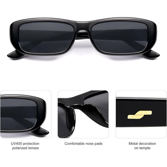 ✨Women Black Rectangle Polarized Sunglasses Trendy Narrow Frame Sunnies Eyewear main image 4